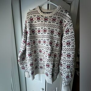 Chaps Nordic Fair Isle Crewneck Sweater - White, Red and Gray